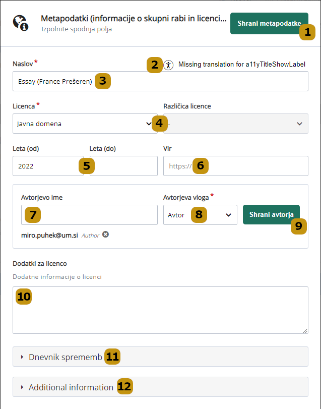 Metapodatki z informacijami o aktivnosti