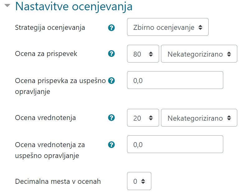 Nastavitve ocenjevanja