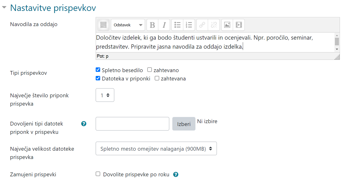 Nastavitve prispevkov