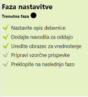 Možnosti v fazi nastavitve