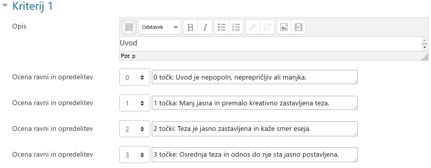 Opredelitev kriterijev