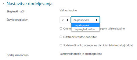 Nastavitve dodeljevanja prispevkov