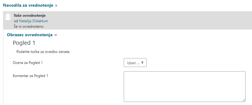 Obrazec ovrednotenja s točkami
