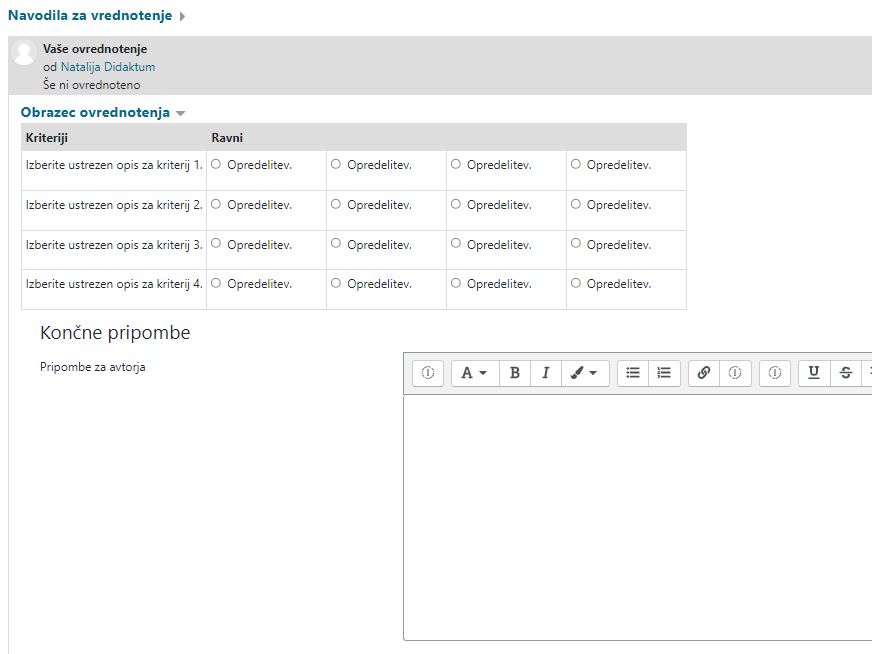 Vrednotenje z rubriko