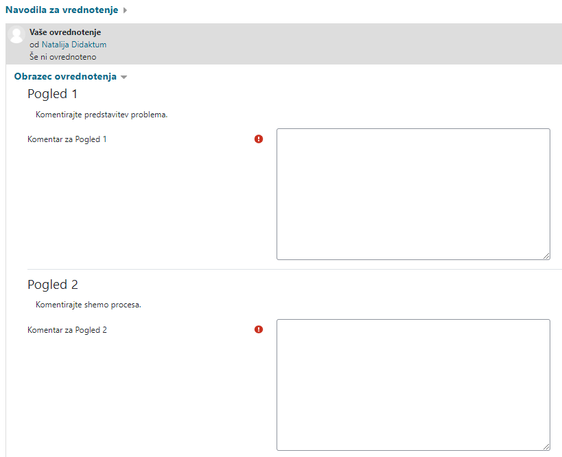 Vrednotenje s komentarji